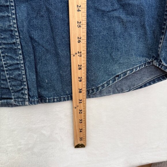 Vintage Carhartt Denim Shirt MensL Blue Western Workwear Pearl Snap Flap Pocket - Picture 9 of 12